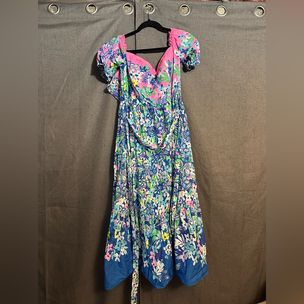 Lilly Pulitzer Pink and Blue Floral Midi Dress